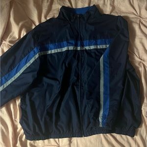 vintage oversized thrifted men’s Athletic Works navy blue zip up windbreaker